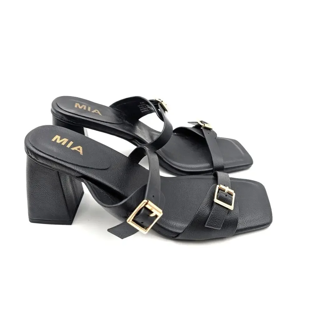 Mia Rene Double Buckle Block Heel Sandals Women's Black Size US8.5M EU38.5